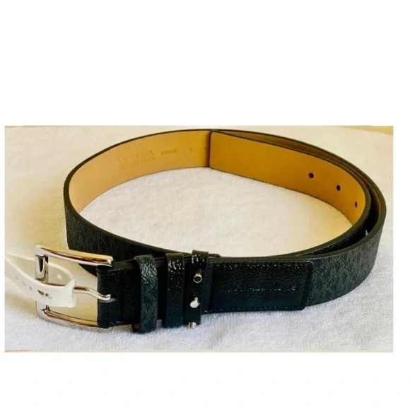 MICHAEL KORS BELT BLACK WITH PRINTED MK LOGO TRIPLE BELT LOOP W/ STUDS BLK - Picture 3 of 13